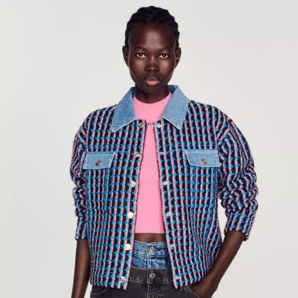 Sandro - Denim and tweed coatigan
